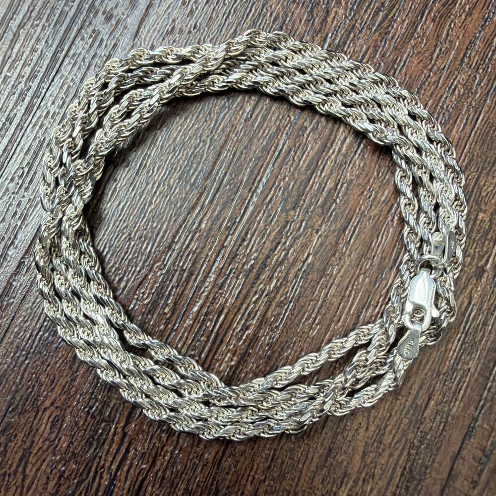Vintage 925 Sterling Silver Rope Necklace 30" 2.5mm  21g Lobster Closure Italy